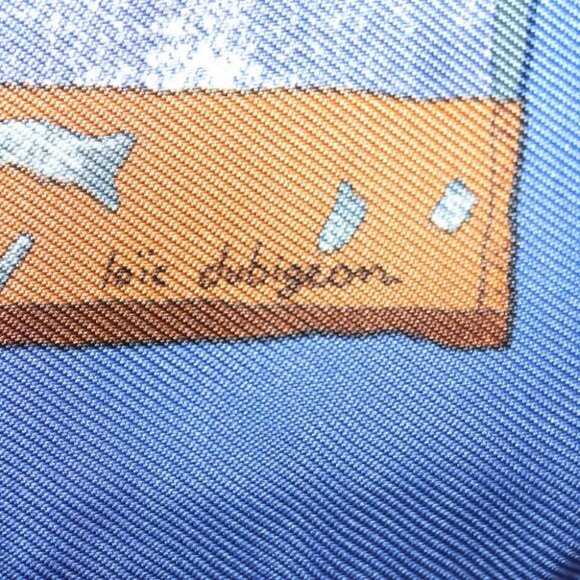 HERMES Carre 45 Scarf ""PERSONA"" Silk Blue Auth 135500 - Picture 9 of 11